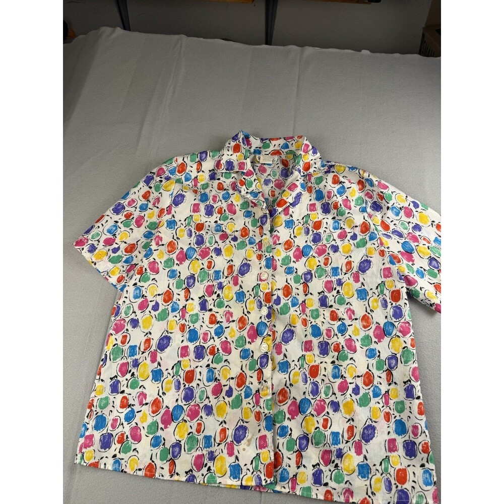 Gailord White Multicolor ballon Print Collared Button-Up Blouse Women's 16W